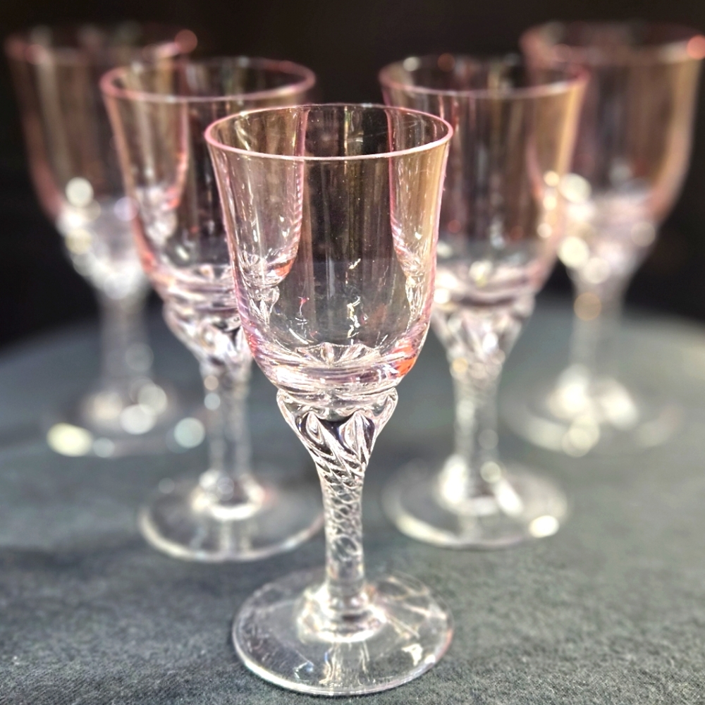 Set of 5 Sasaki Pink Crystal Cordial Wine Glasses
